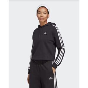 Adidas Essentials 3-Sripes French Terry Crop Hoodie - Womens Medium - Black EUC